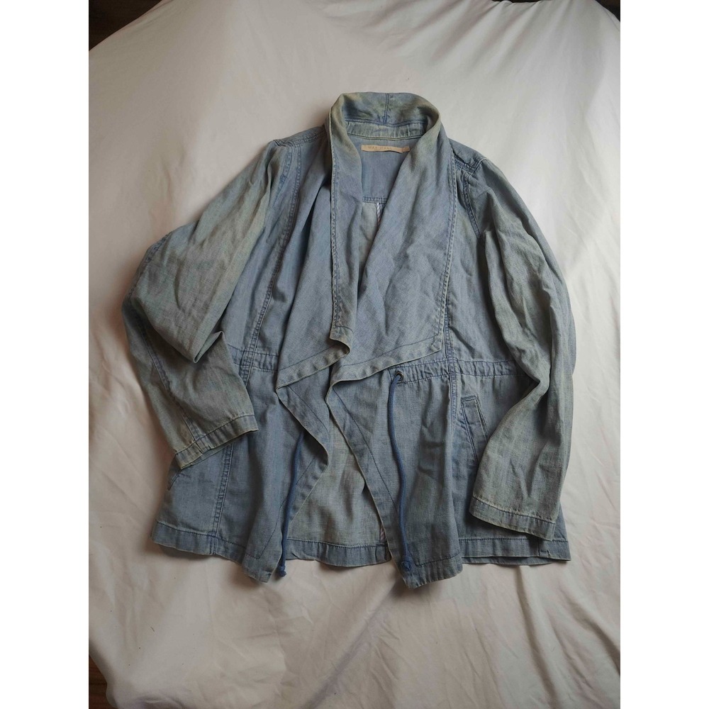 Max Jeans Jacket Womens S Green Drape Front Utility Cinch‎ Waist Open Long Cargo